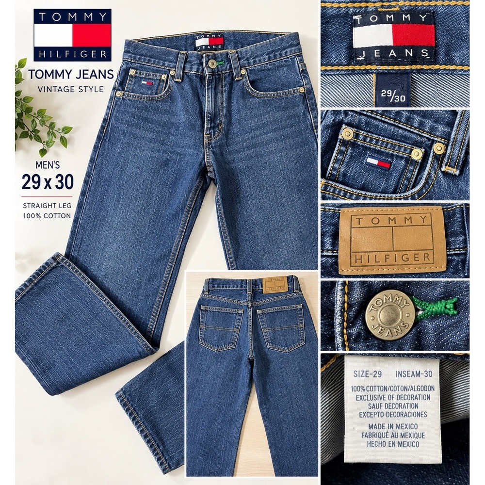 Vintage Tommy Hilfiger Jeans Men 29x30 Blue Denim Straight Leg 100% Cotton